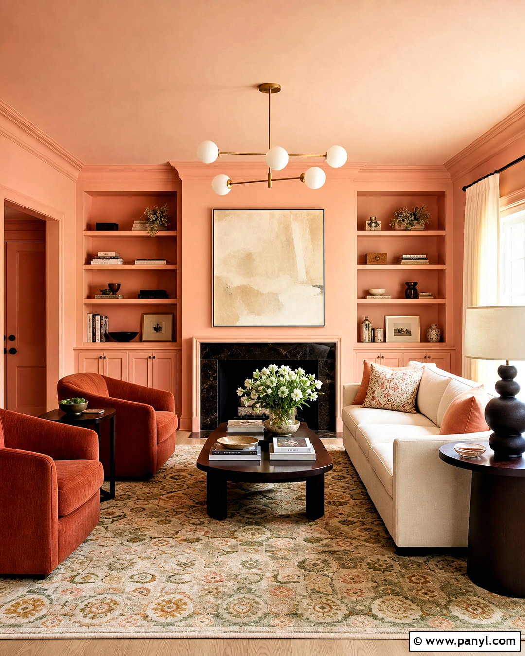 Peach Color-Drenched Living Room Walls - 20 peach living room walls