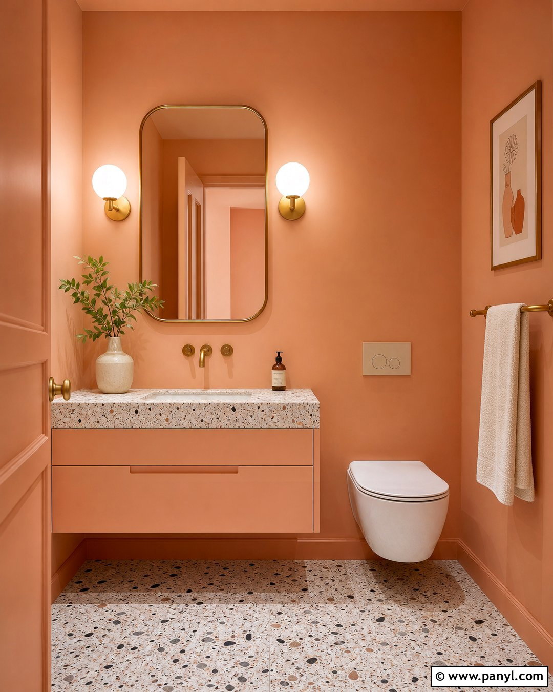 Peach Color Drenched Powder Room - 25 Color Drenched Walls