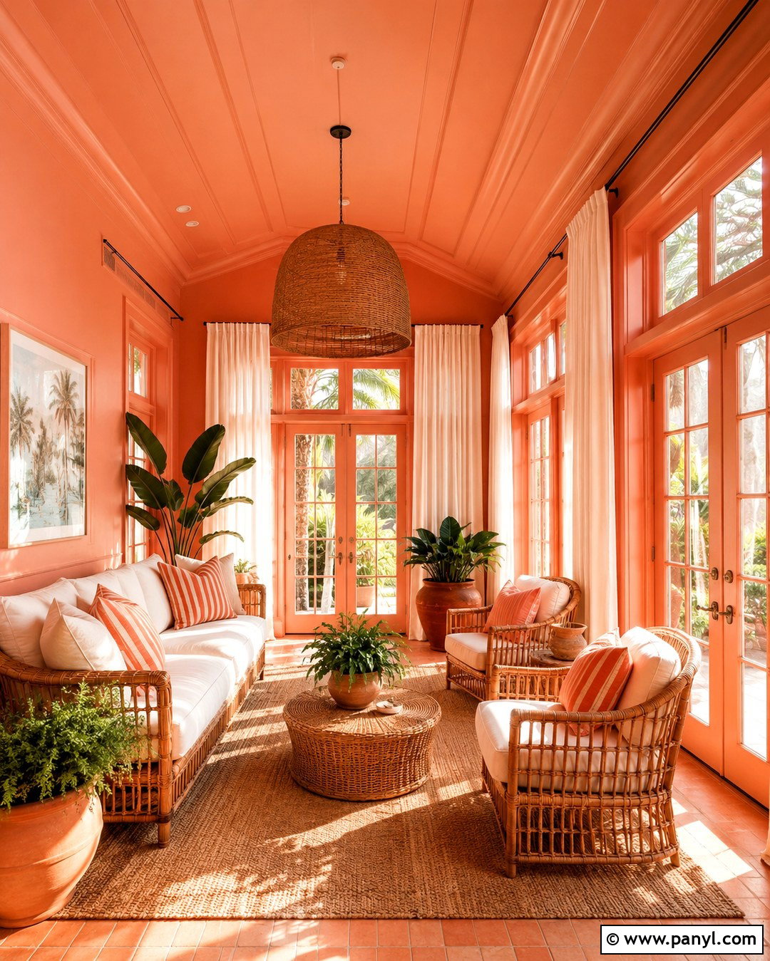 Peach Color Drenched Sunroom - 20 Colour Drenching A Room Ideas