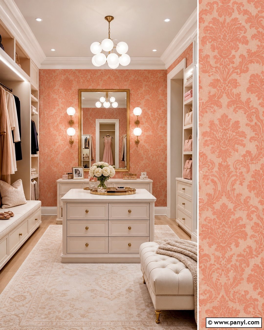 Peach Damask Wallpaper Dressing Room - 35 Peach Color Wallpaper Aesthetic Ideas