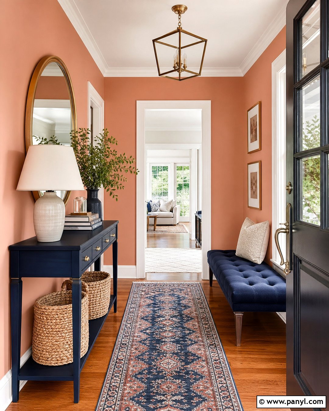 Peach Entryway Walls With Navy Blue - 25 Peach Painted Walls