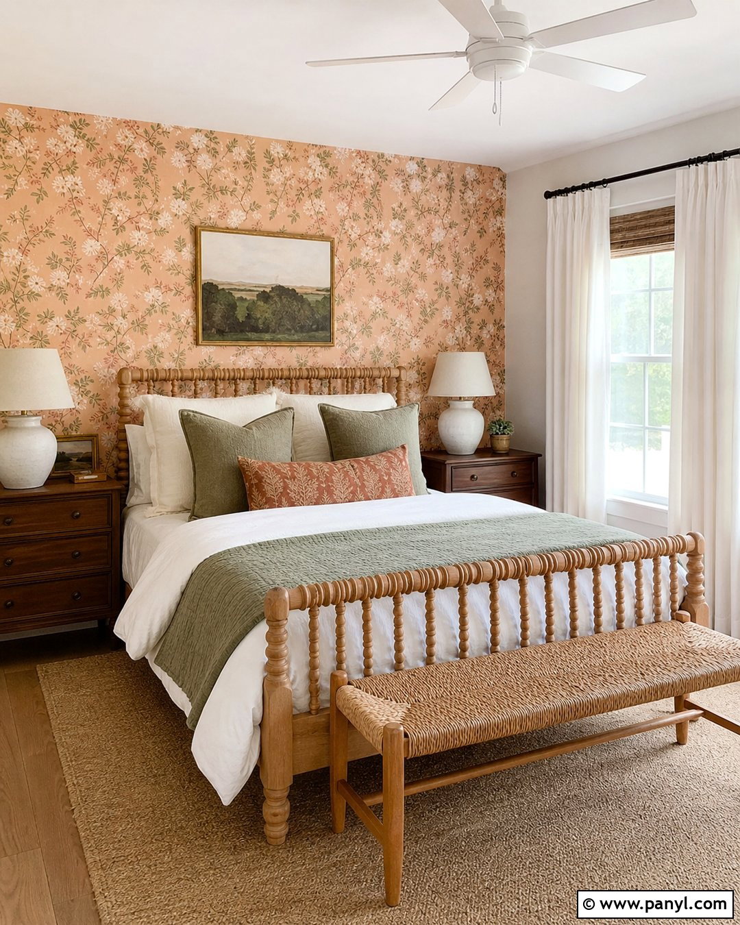 Peach Floral Wallpaper Accent Wall - 30 Peach Accent Wall Ideas