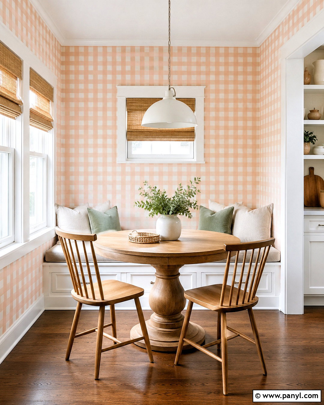 Peach Gingham Wallpaper Breakfast Nook - 20 peach color wallpaper ideas