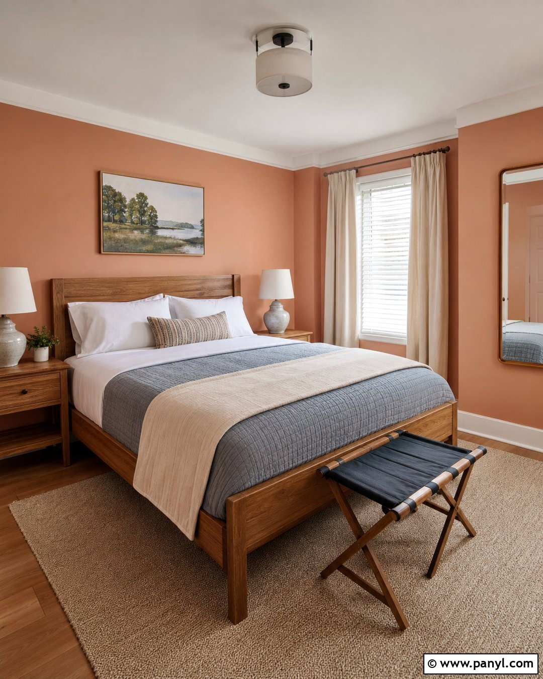 Peach Guest Bedroom Walls With Blue Bedding - 25 Peach Painted Walls