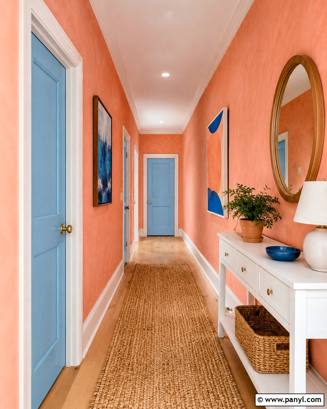 Peach Hallway With Blue Doors - 20 peach hallway ideas