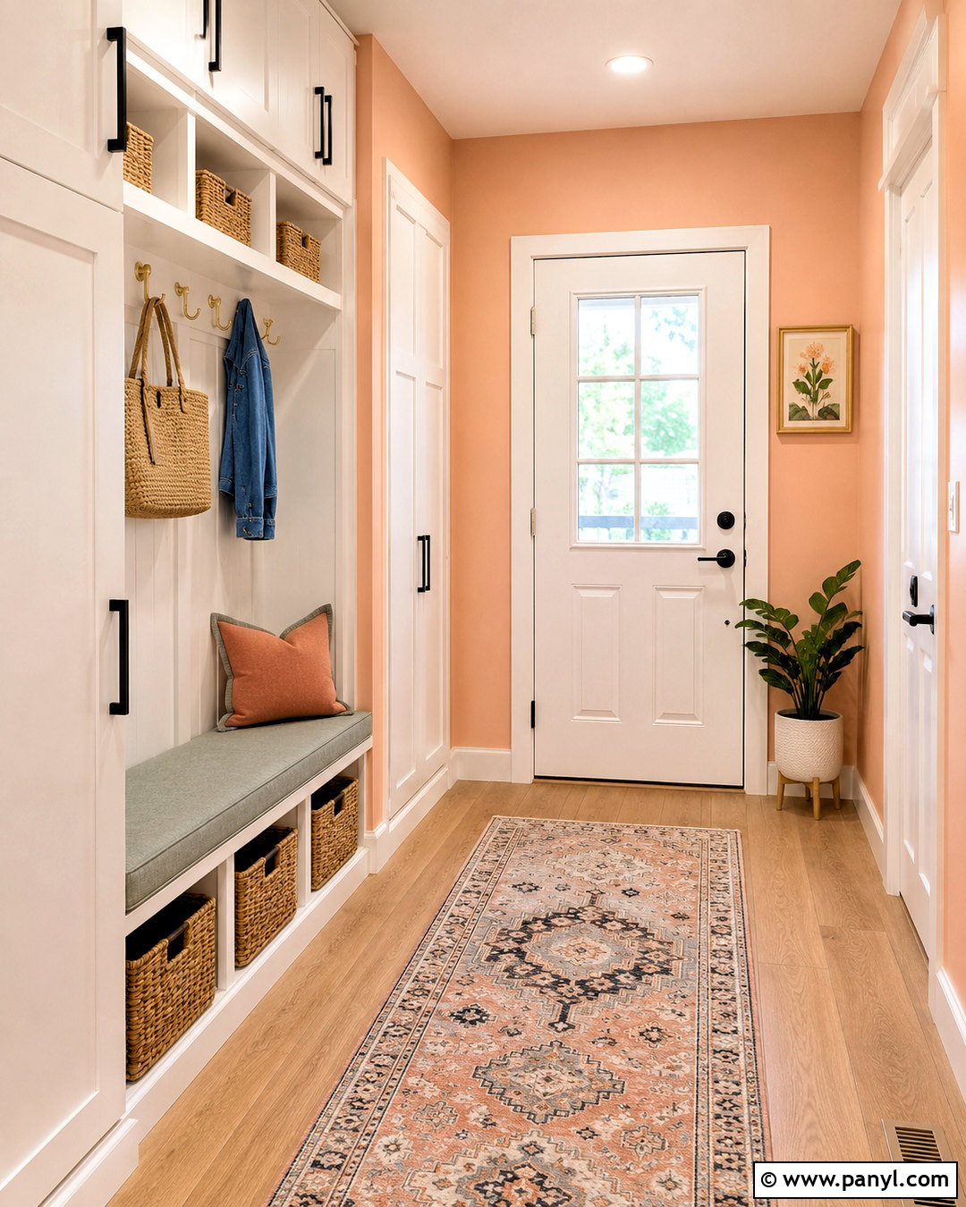 Peach Hallway With Built-In Storage - 20 peach hallway ideas