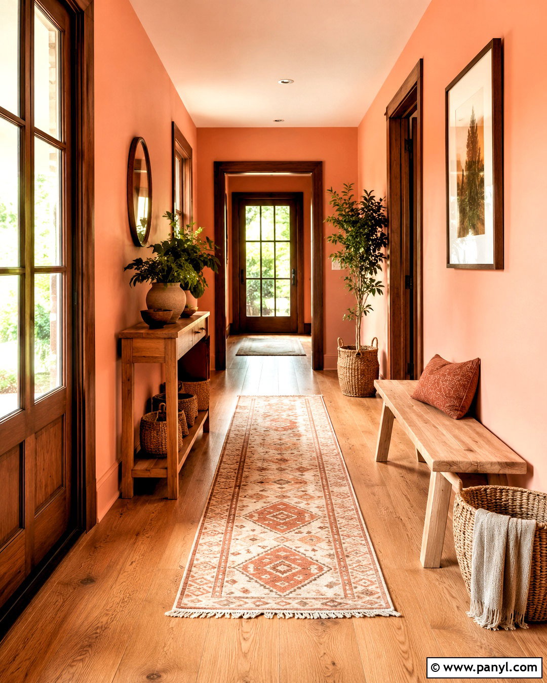 Peach Hallway With Natural Wood - 20 peach hallway ideas