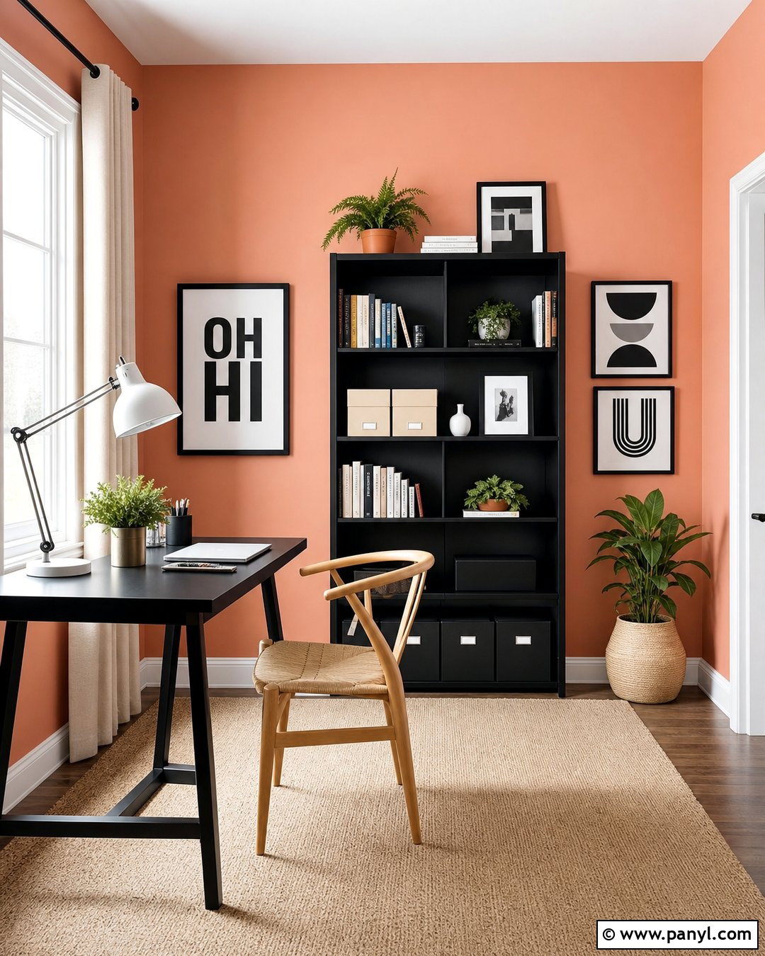 Peach Home Office Walls With Black Accents - 25 Peach Painted Walls