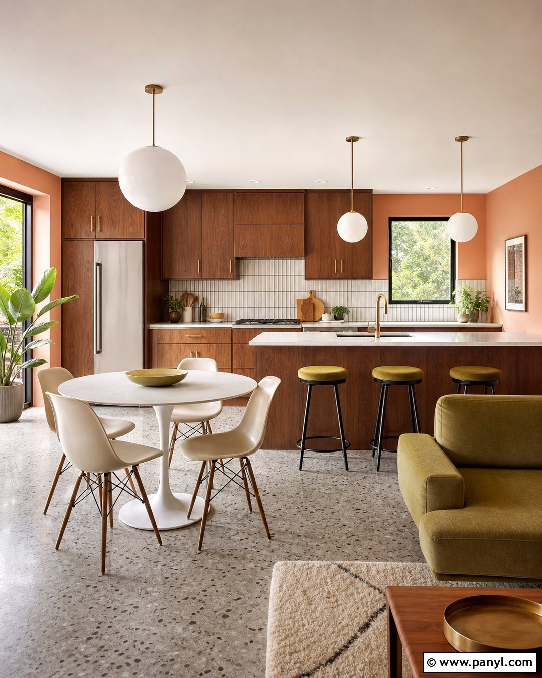 Peach Kitchen Walls In A Midcentury Kitchen - 35 peach kitchen walls