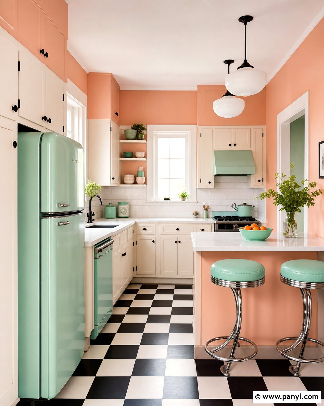 Peach Kitchen Walls With Black And White Floors - 35 peach kitchen walls