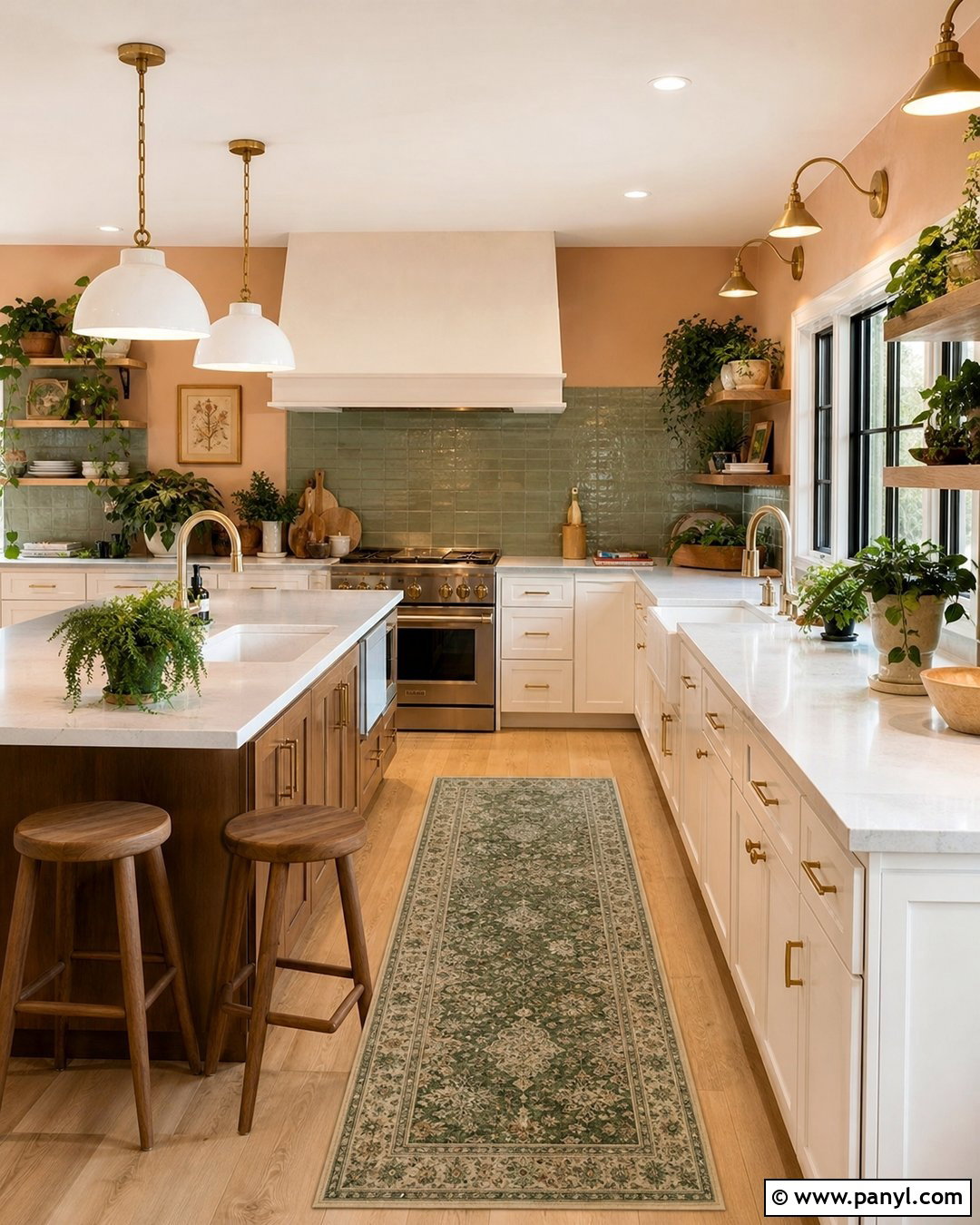 Peach Kitchen Walls With Green Backsplash - 35 peach kitchen walls
