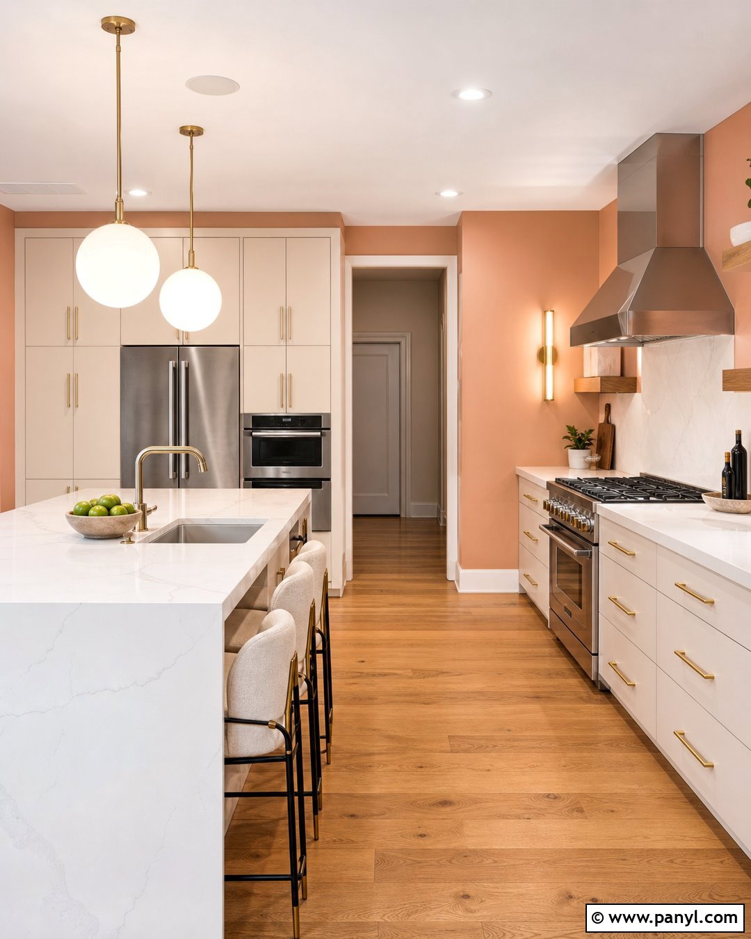 Peach Kitchen Walls With White Quartz - 35 peach kitchen walls