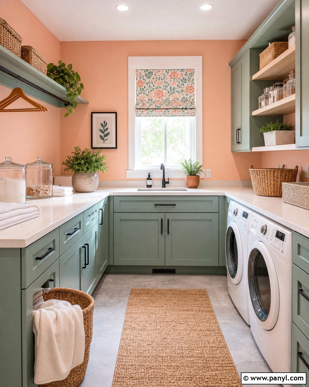 Peach Laundry Room Walls With Mint Cabinets - 25 Peach Painted Walls