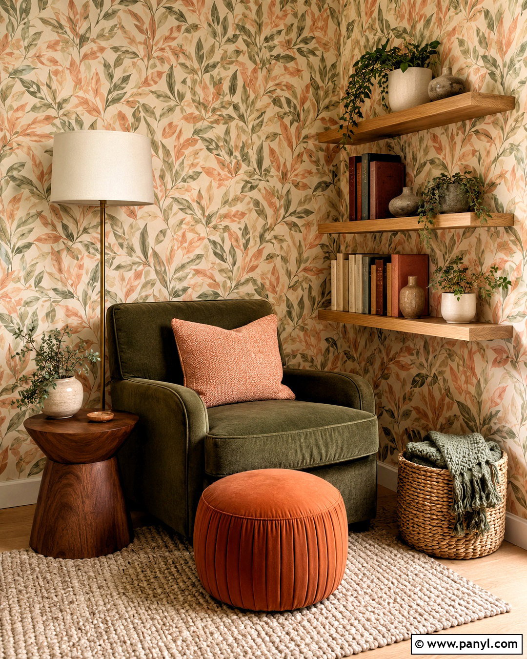 Peach Leaf Wallpaper Reading Nook - 20 peach color wallpaper ideas