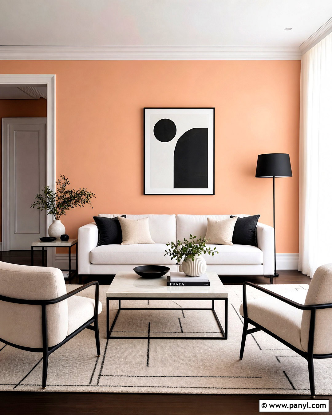 Peach Living Room Walls With Black And White - 20 peach living room walls