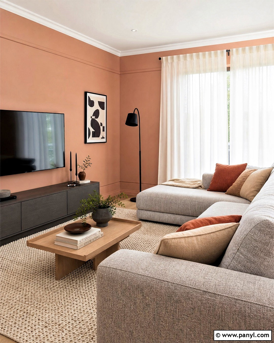 Peach Living Room Walls With Charcoal Accents - 20 peach living room walls