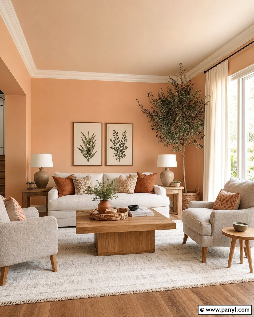 Peach Living Room Walls With Cream Furniture - 25 Peach Painted Walls