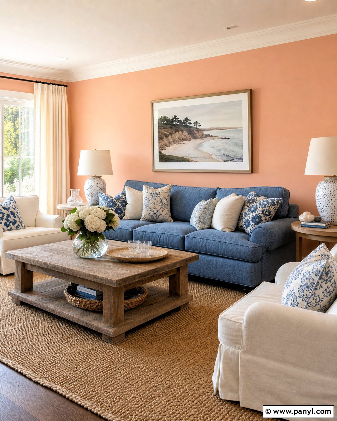 Peach Living Room Walls With Dusty Blue - 20 peach living room walls