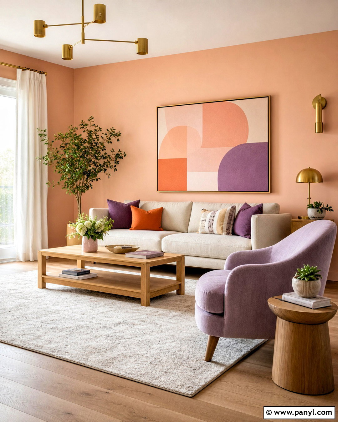 Peach Living Room Walls With Lavender Accents - 20 peach living room walls
