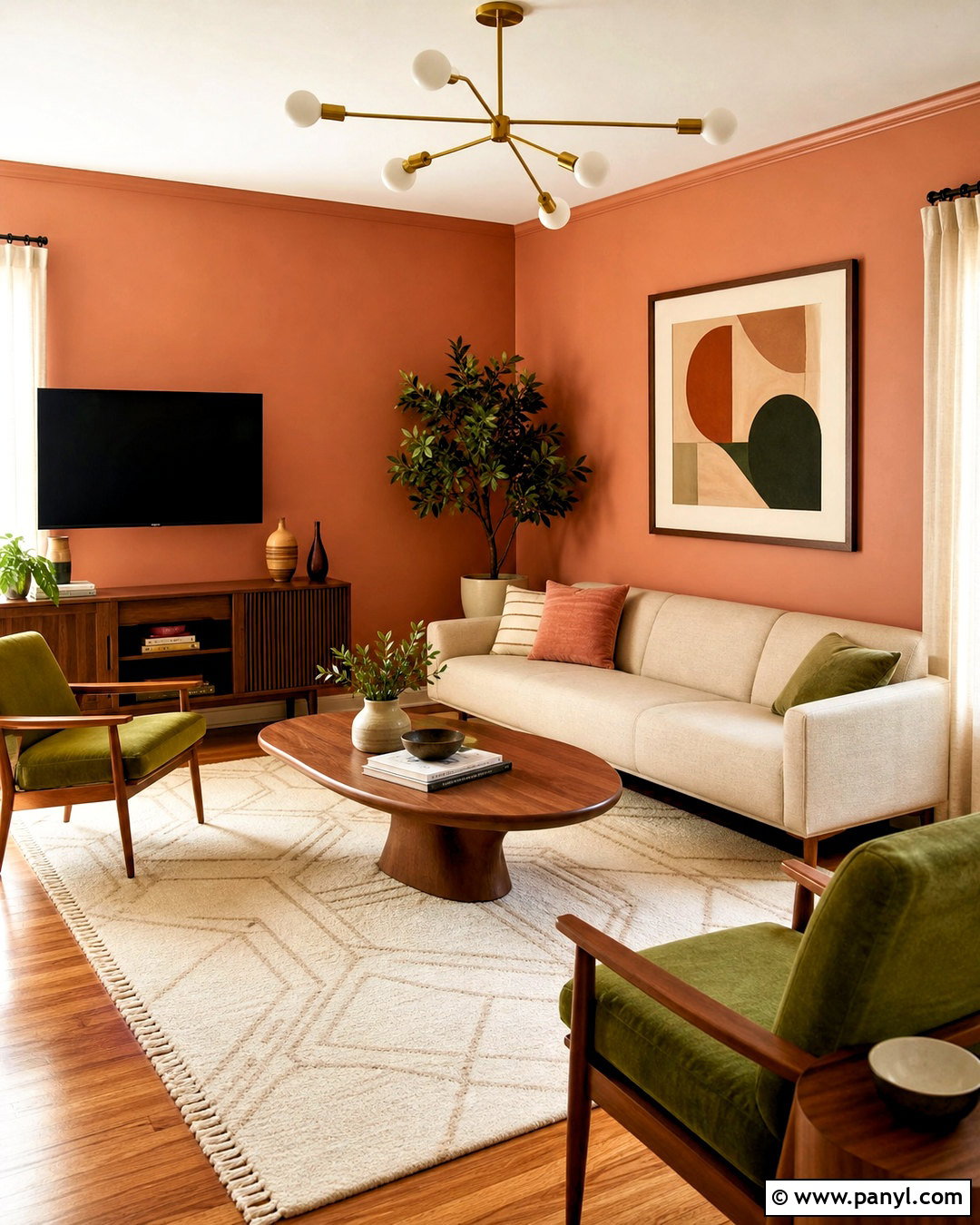 Peach Midcentury Living Room - 20 peach room ideas
