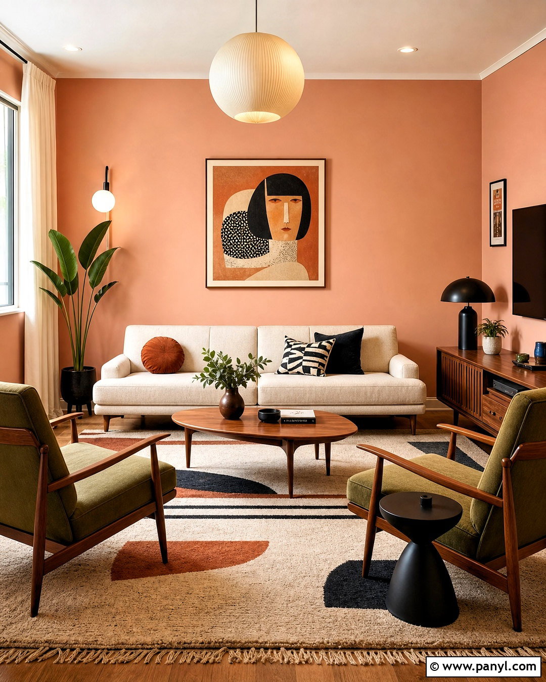 Peach Midcentury Living Room - 20 peach colored rooms