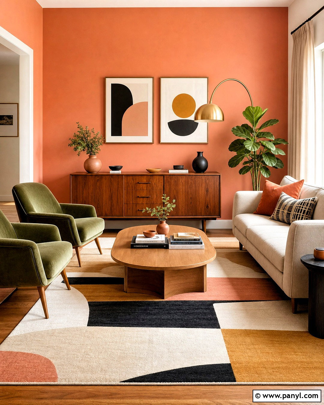Peach Midcentury Modern Room - 20 peach interior design ideas