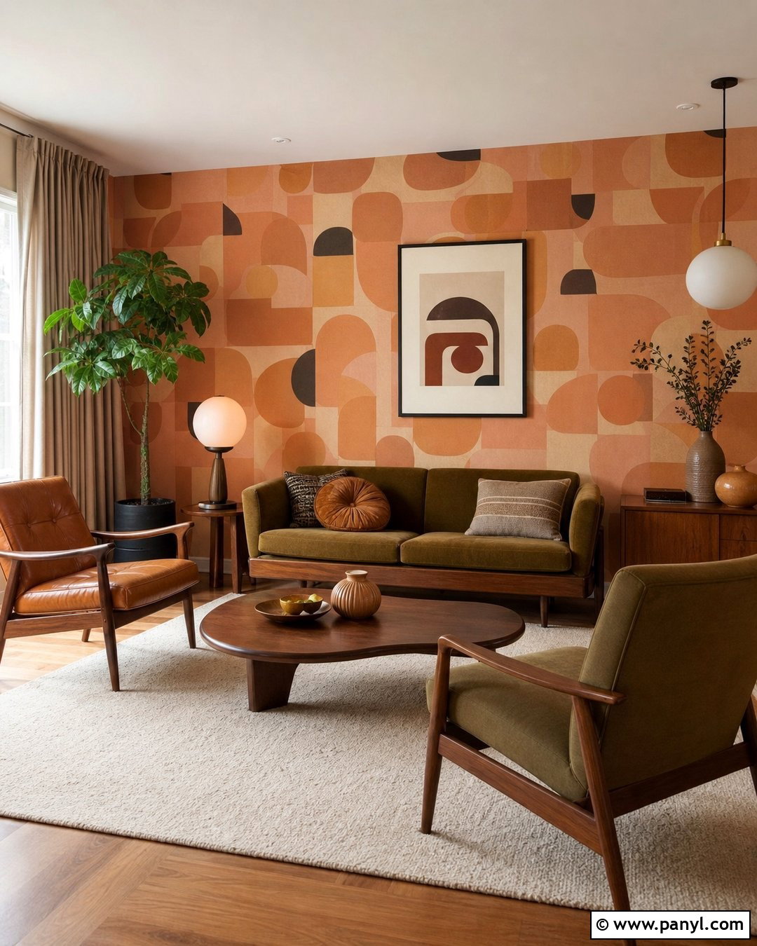 Peach Midcentury Wallpaper Living Room - 35 Peach Color Wallpaper Aesthetic Ideas