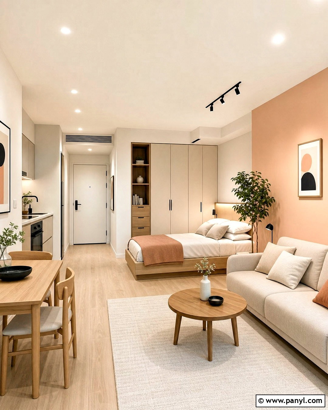 Peach Minimalist Studio Apartment - 20 peach room ideas
