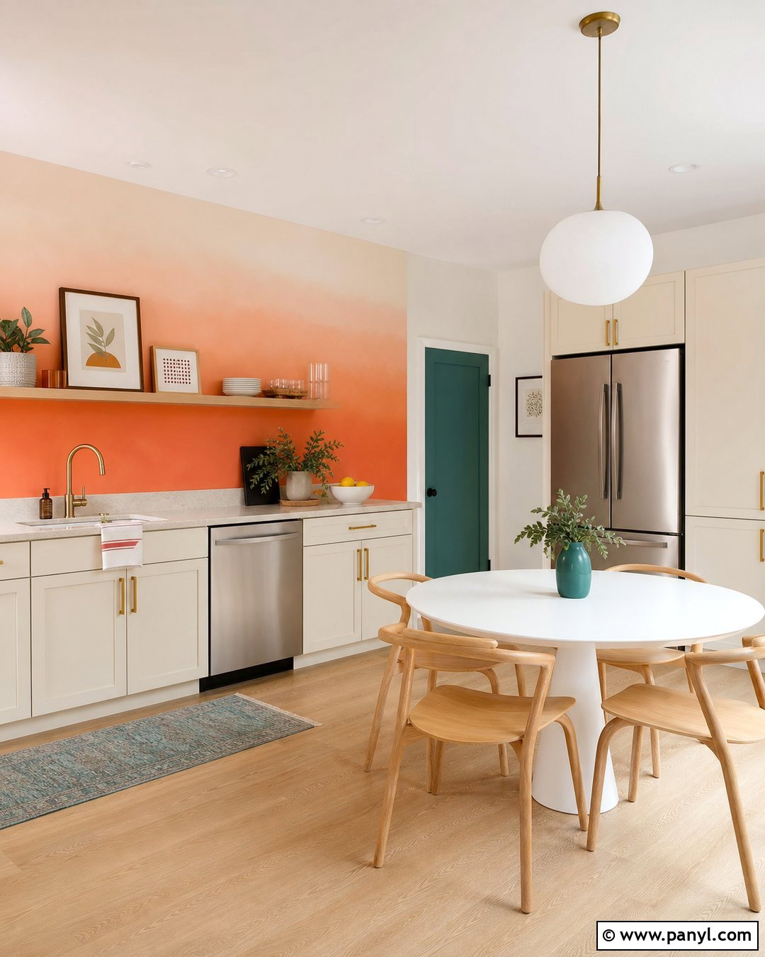 Peach Ombre Kitchen Accent Wall - 20 Modern Kitchen With Colorful Accent Wall Ideas