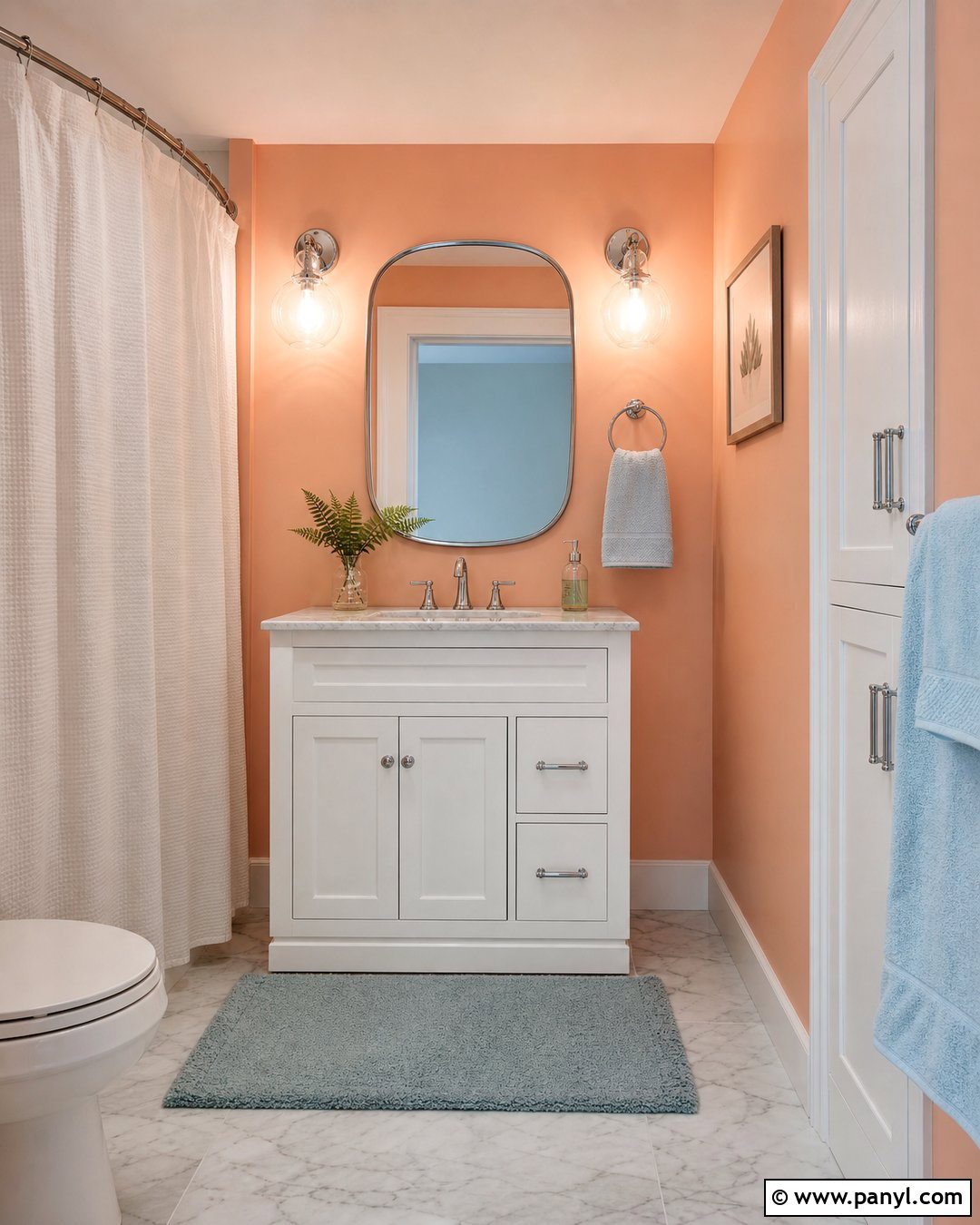 Peach Orange Bathroom Walls With White Vanity - 30 Orange Bathroom Walls