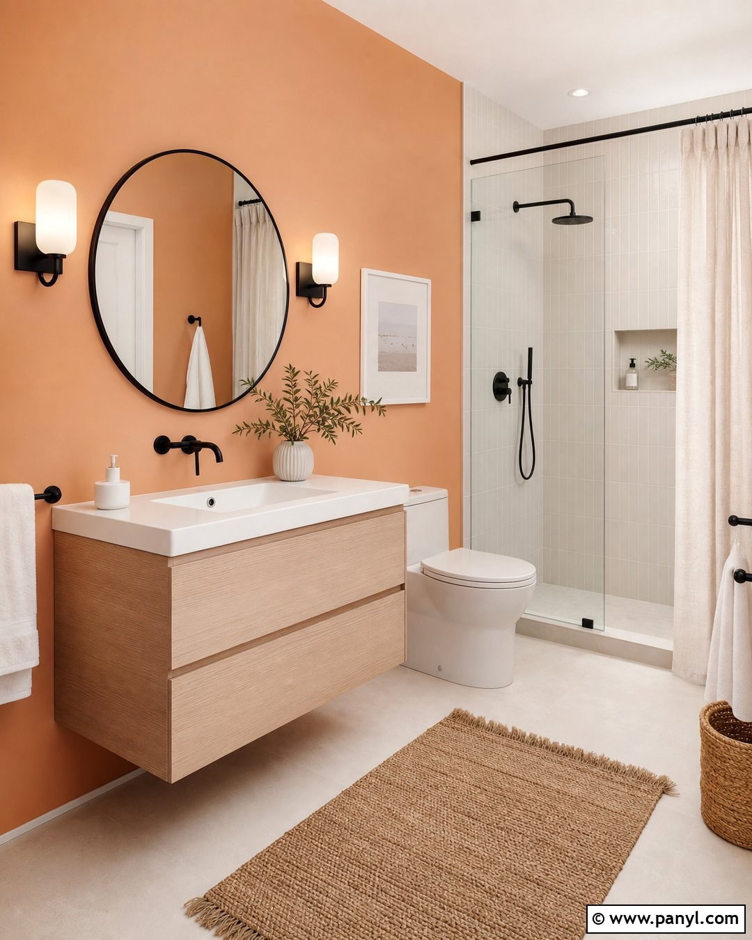 Peach Orange Bathroom With Light Wood - 20 Colorful Bathroom With Orange Walls
