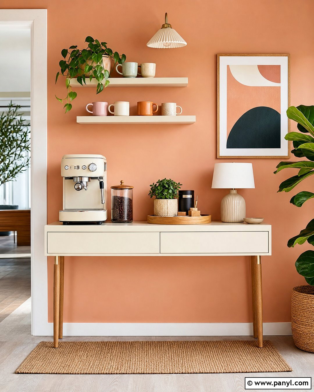 Peach Orange Wall Coffee Setup - 20 Orange Wall Coffee Setup Ideas