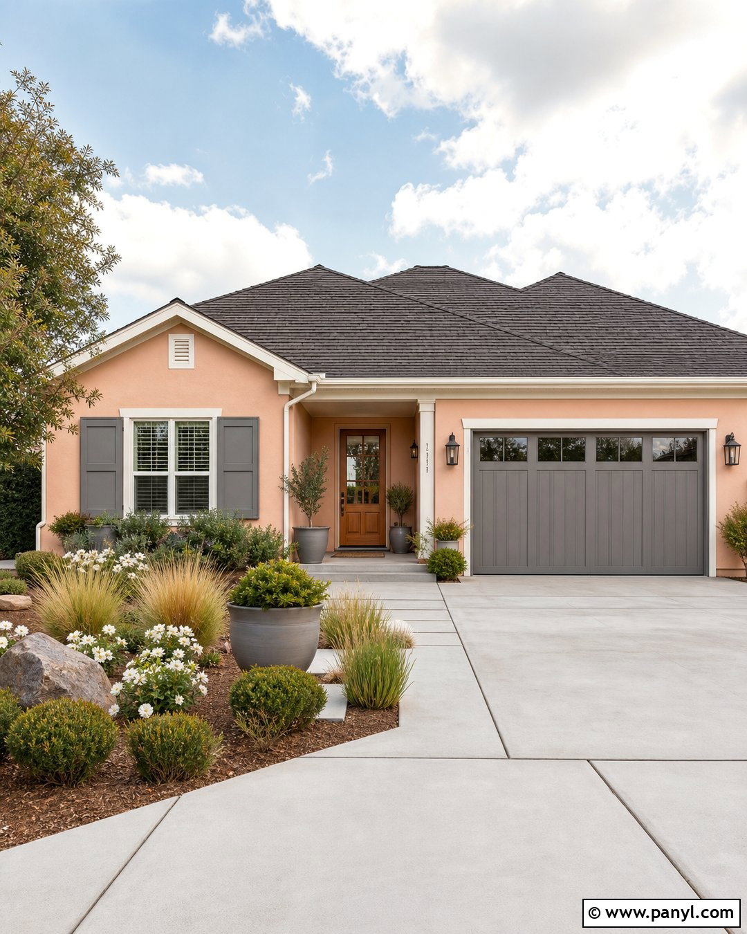 Peach Outside Wall Colour With Warm Gray - 35 outside wall colour ideas