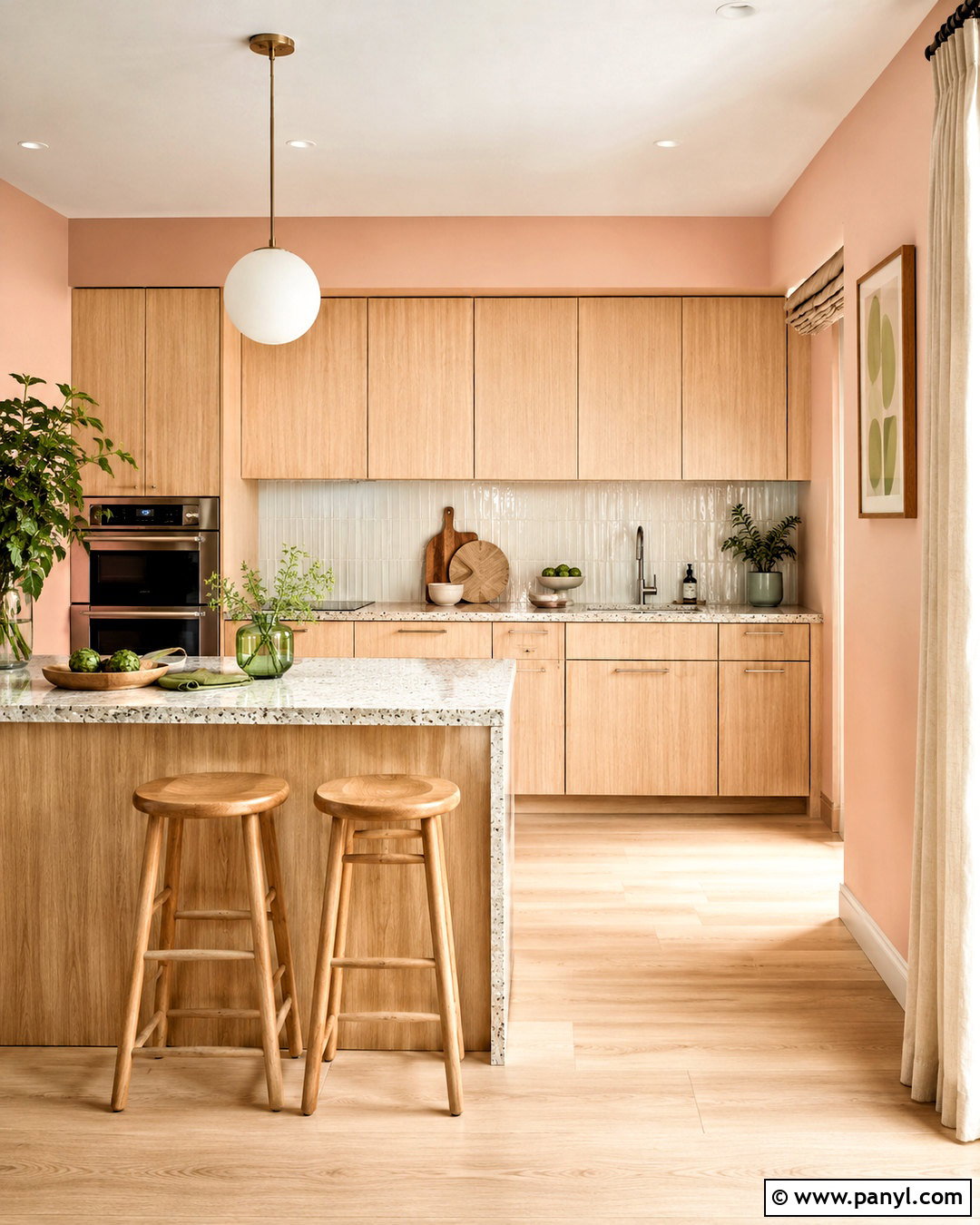 Peach Pink Kitchen Walls With Light Wood Cabinets - 40 pink kitchen walls