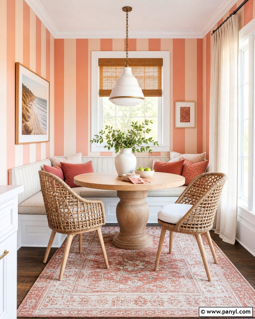 Peach Pink Striped Breakfast Nook Walls - 30 Pink Striped Walls
