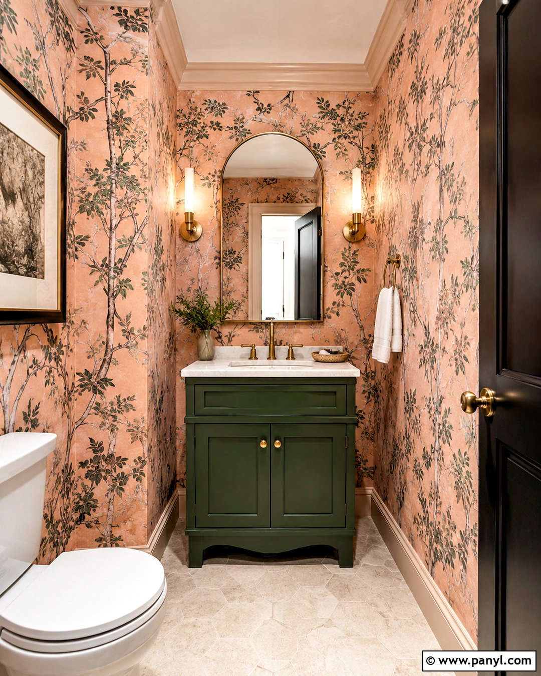 Peach Powder Room With Wallpaper - 20 peach color bathroom ideas