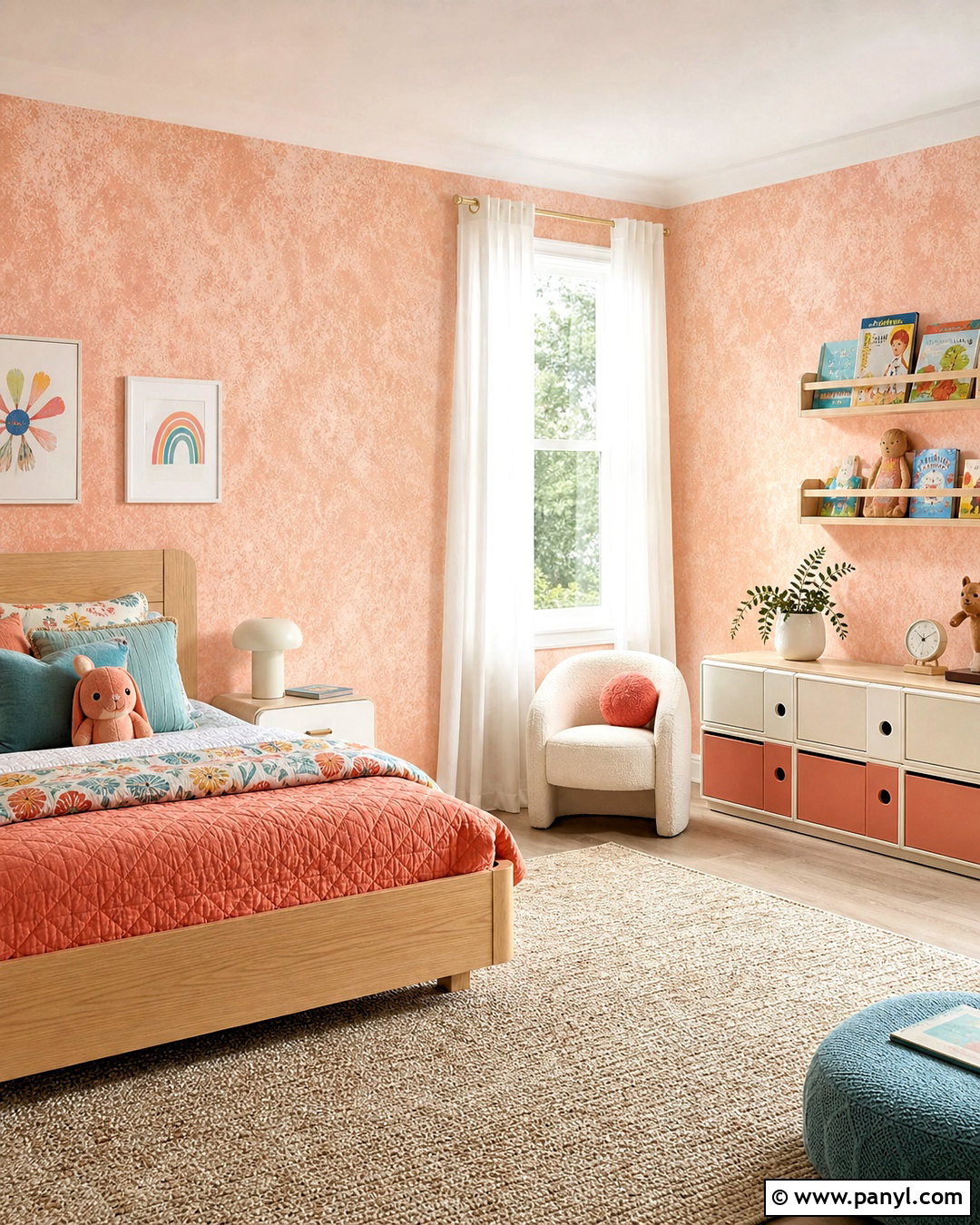 Peach Sponge Painted Kids Room Wall - 20 sponge painting walls