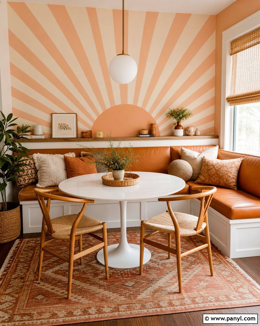 Peach Sunburst Wallpaper Dining Nook - 35 Peach Color Wallpaper Aesthetic Ideas