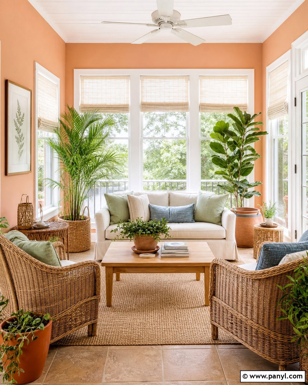 Peach Sunroom Walls With Wicker Furniture - 25 Peach Painted Walls