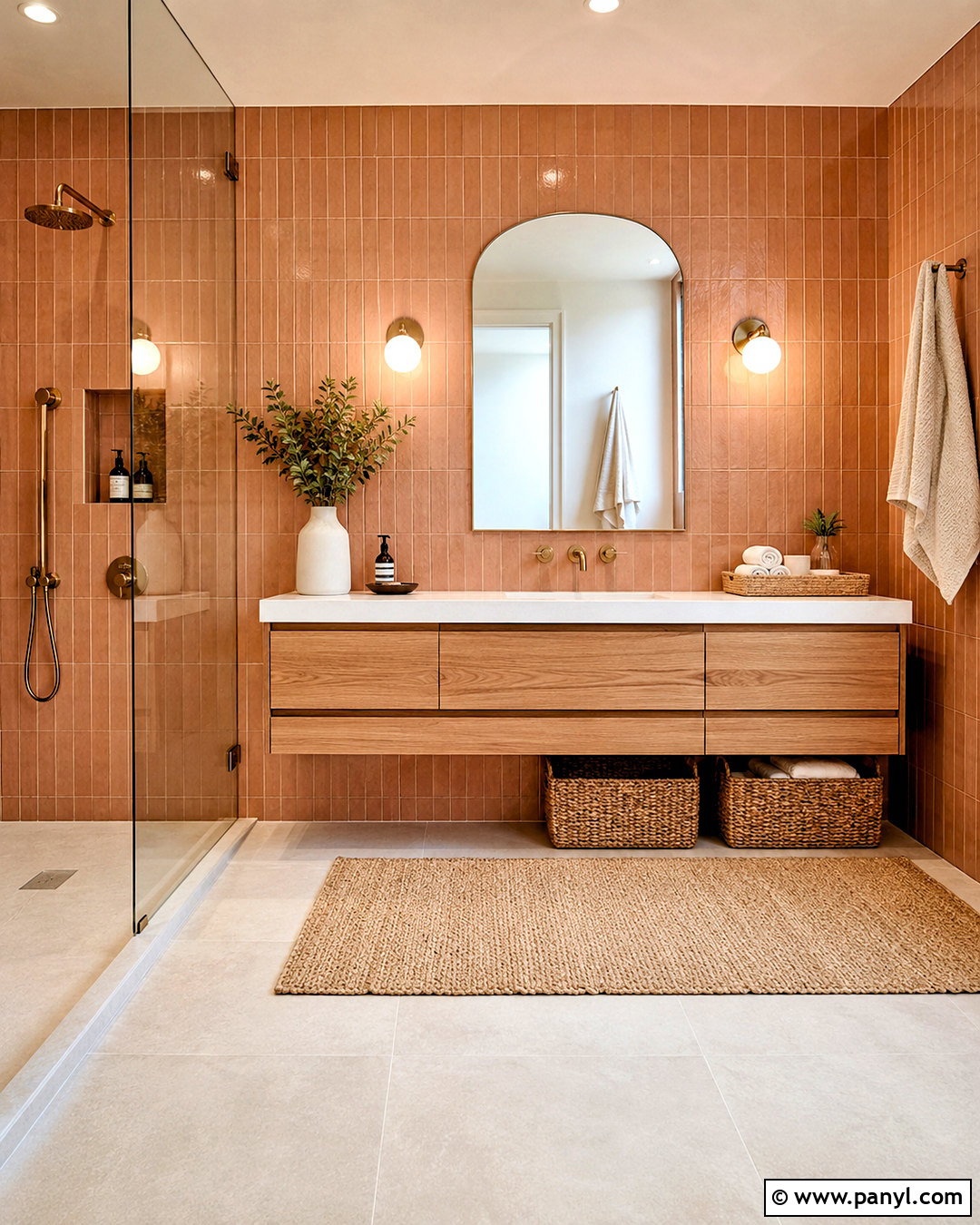Peach Tile Bathroom With Oak Vanity - 20 peach color bathroom ideas