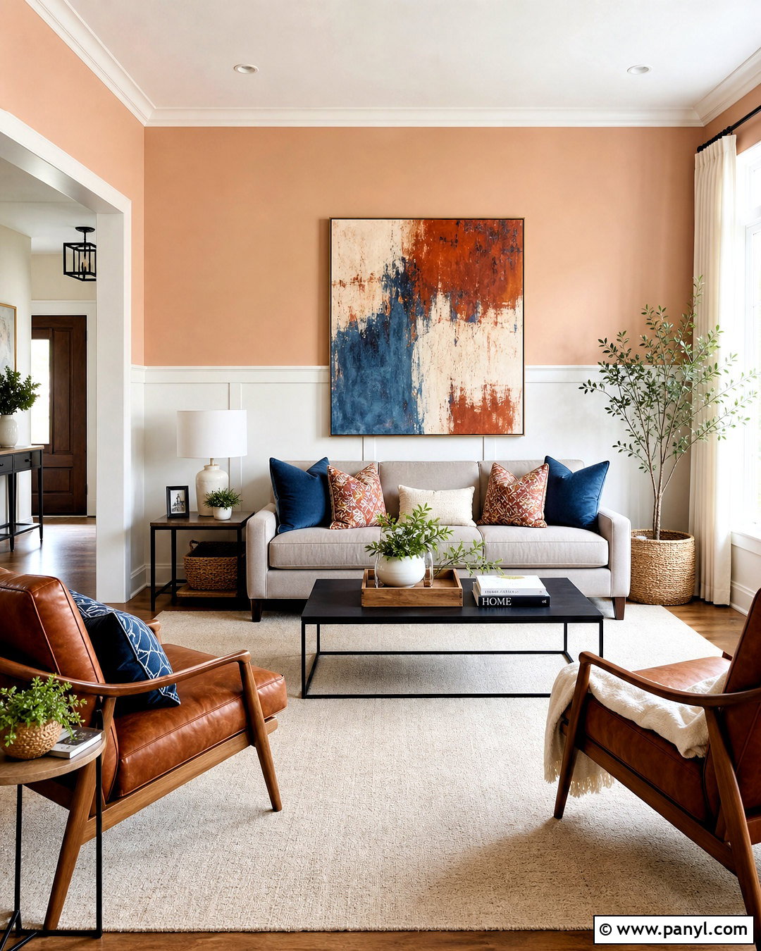 Peach Two-Tone Living Room - 20 peach wall color ideas