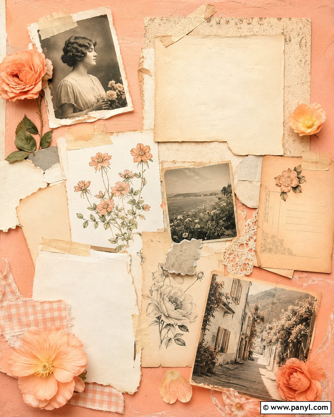 Peach Vintage Collage Background - 20 peach background aesthetic ideas