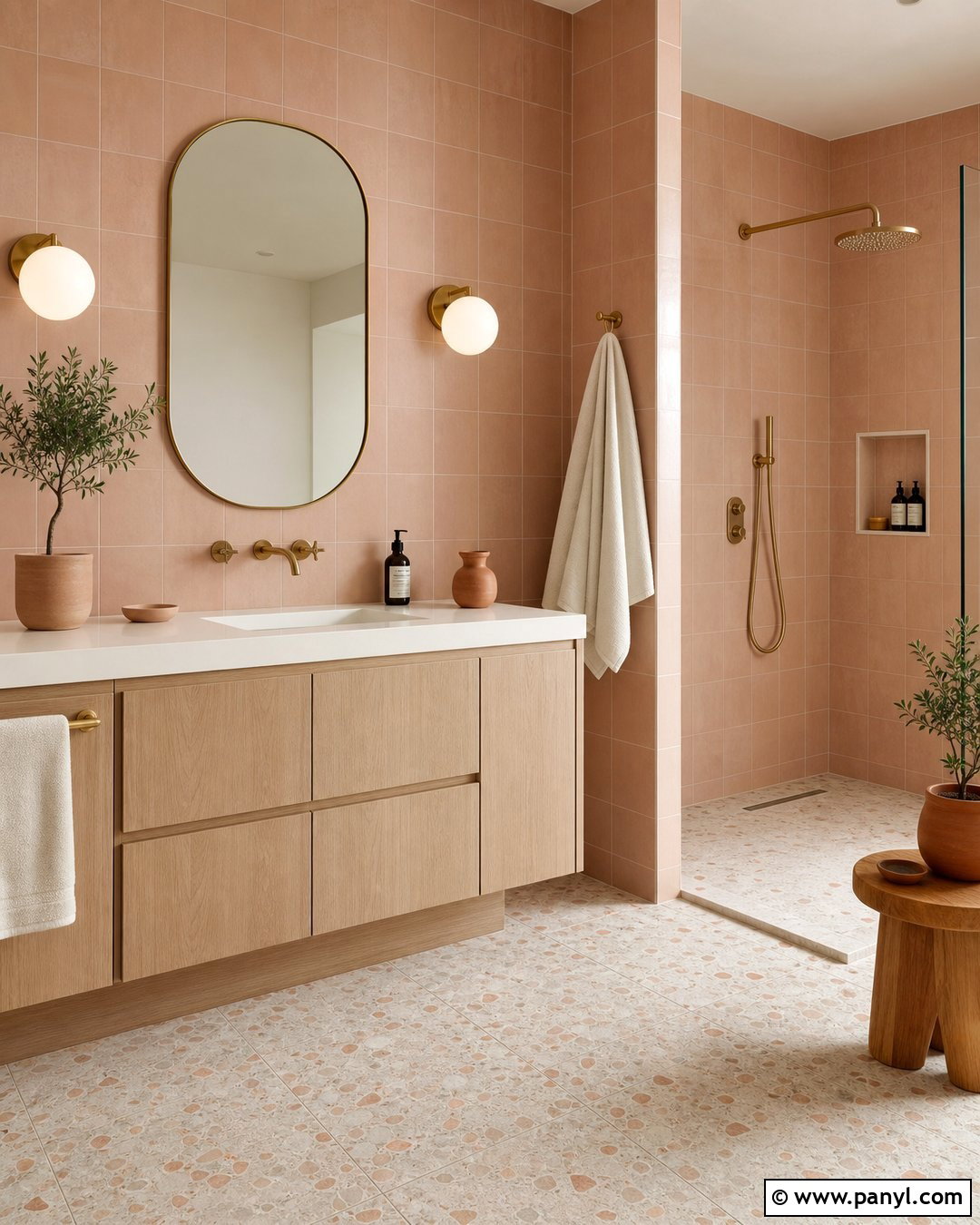 Peach Wall Tiles With Cream Floor Tiles - 25 Wall And Floor Tiles Color Combination Ideas