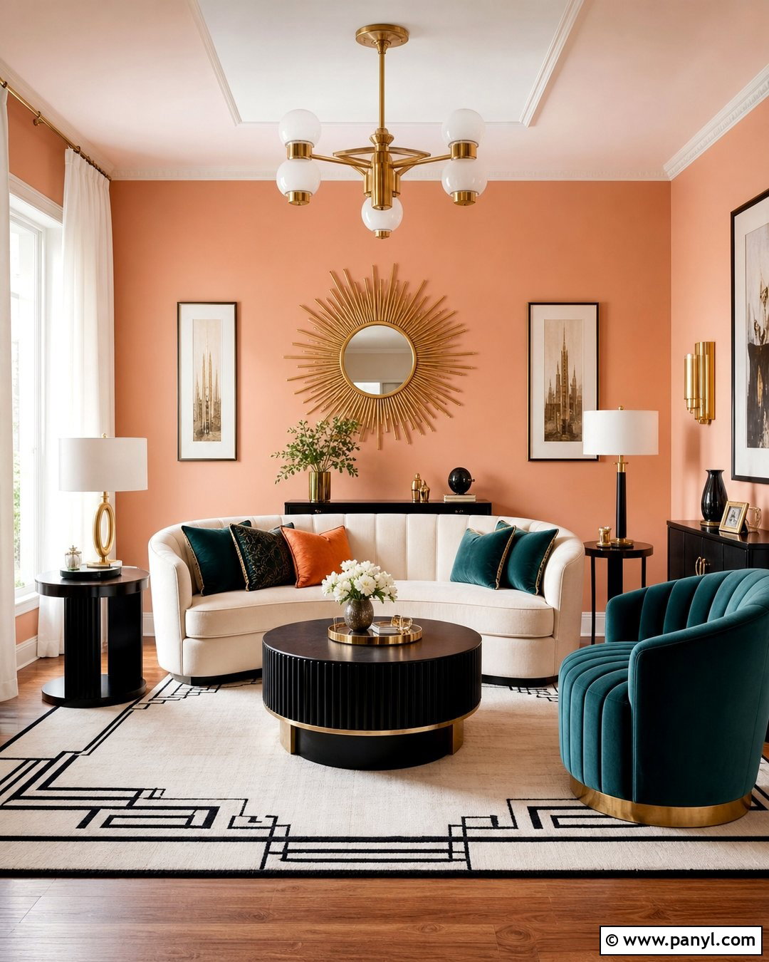 Peach Walls With Art Deco Accents - 25 Peach Painted Walls