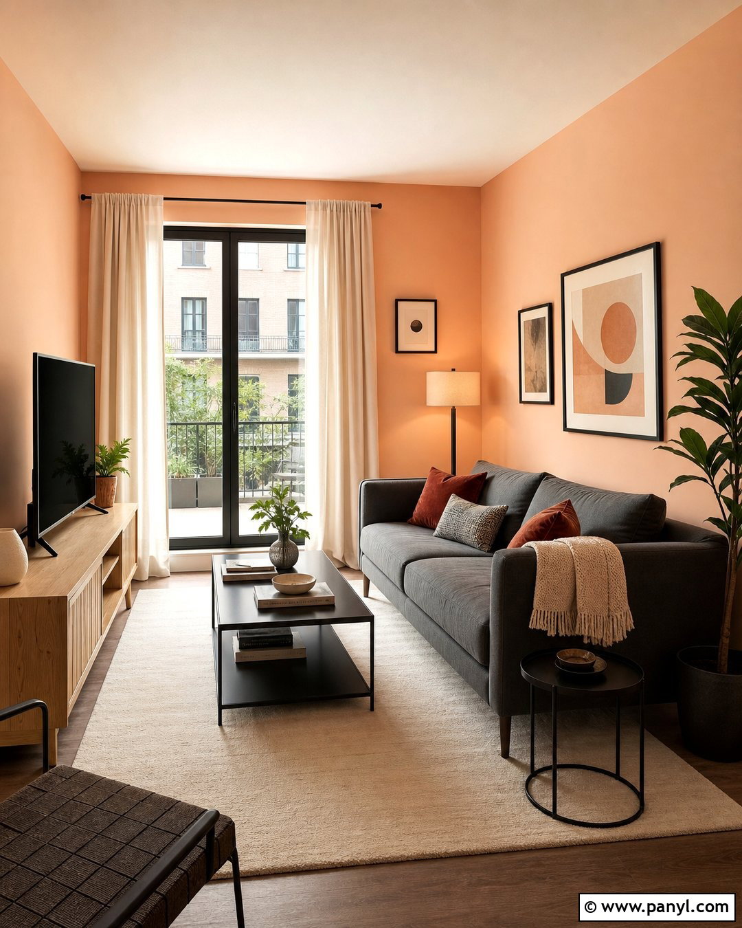 Peach Walls With Charcoal Gray Decor - 25 Peach Painted Walls