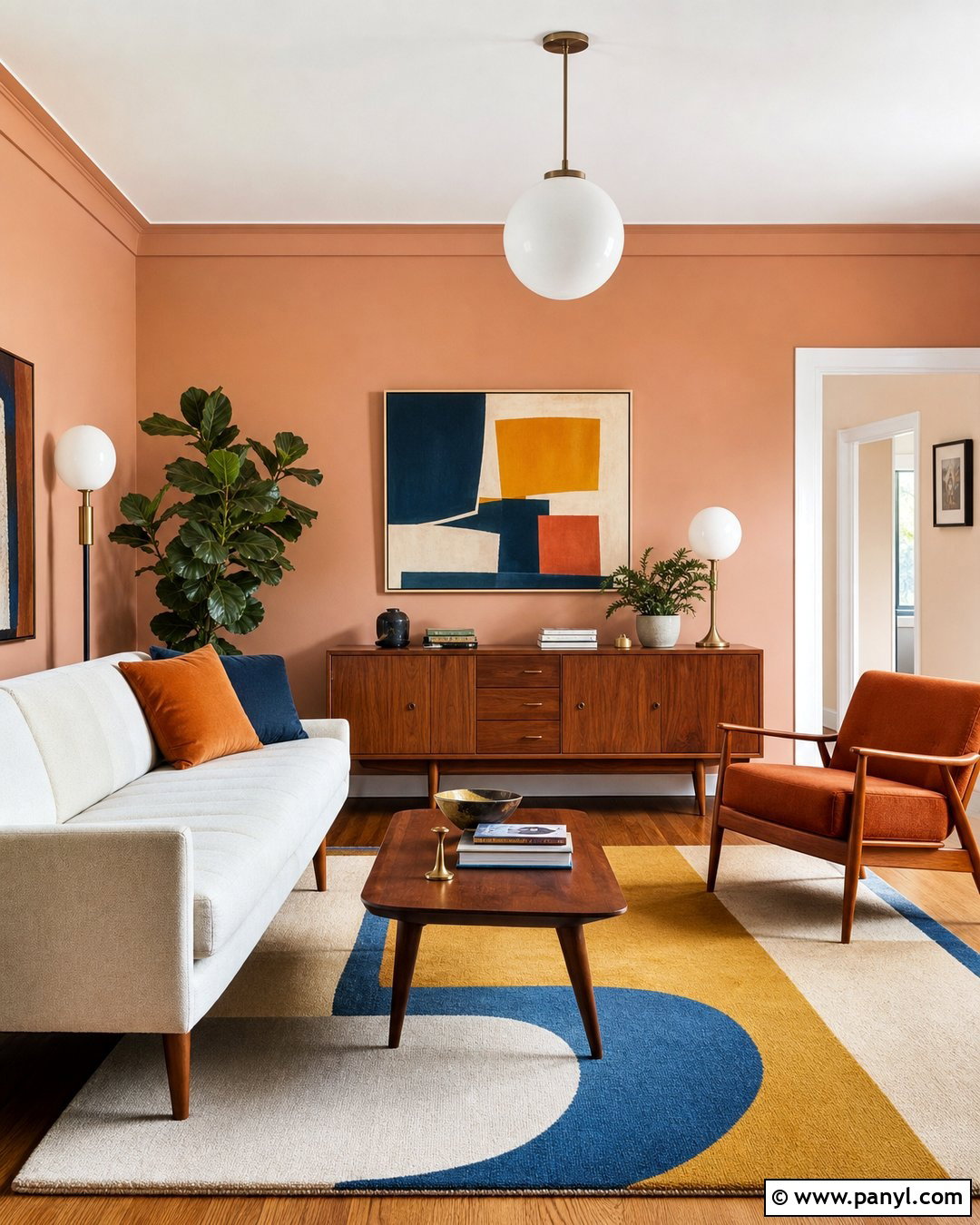 Peach Walls With Midcentury Modern Furniture - 25 Peach Painted Walls