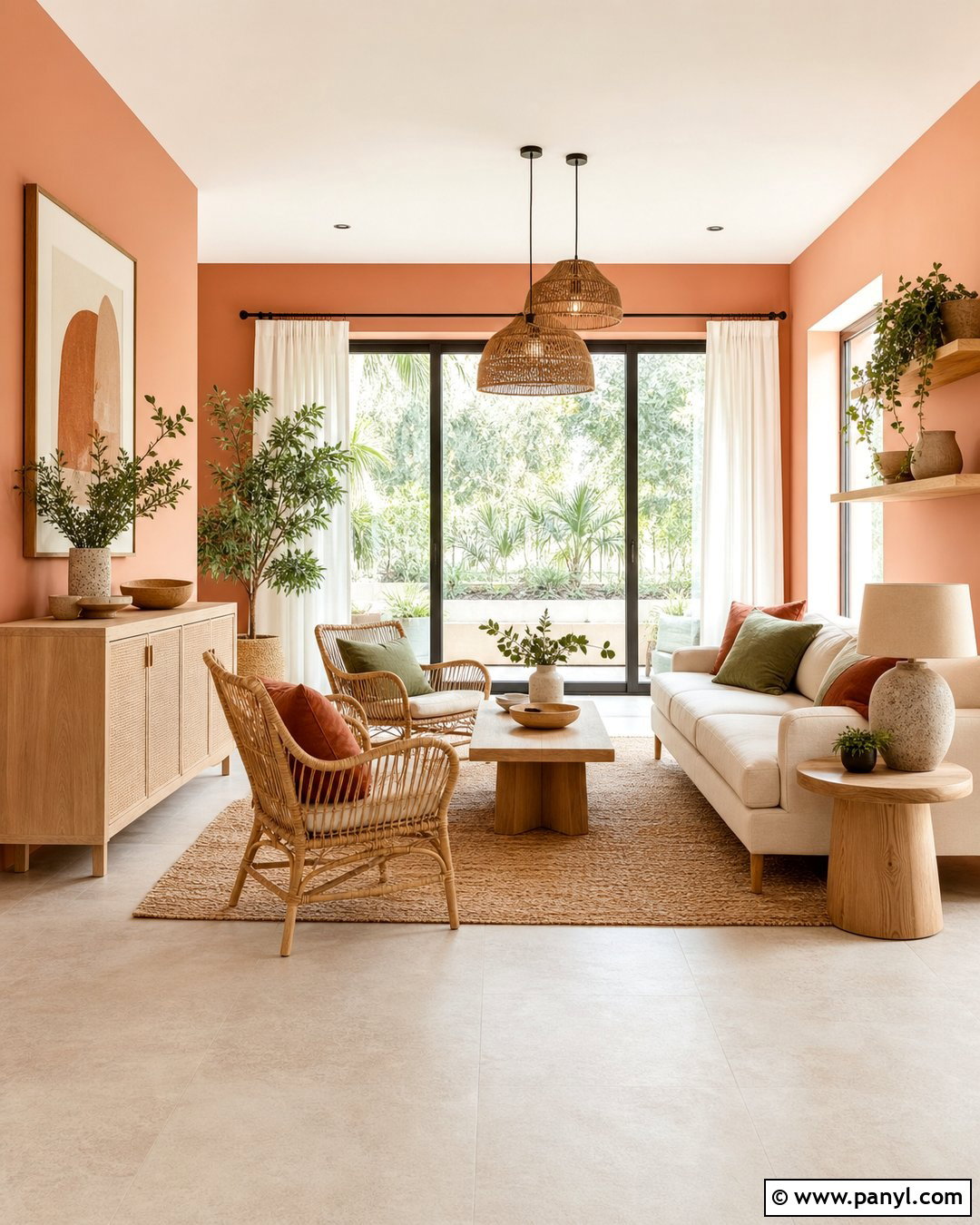 Peach Walls With Rattan And Wood Furniture - 25 Wall Colour With Wooden Furniture Ideas