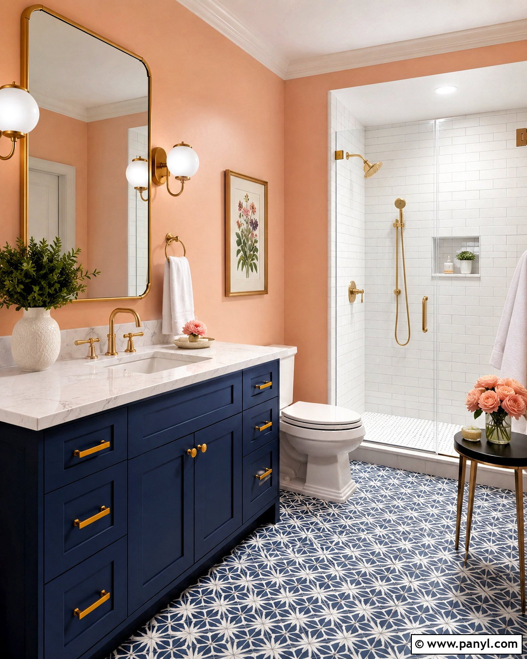 Peach and Navy Bathroom - 20 peach color bathroom ideas