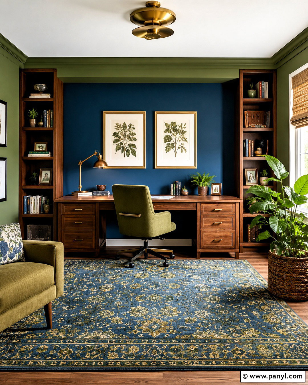 Peacock Blue And Moss Green Home Office - 20 blue and green interior design ideas