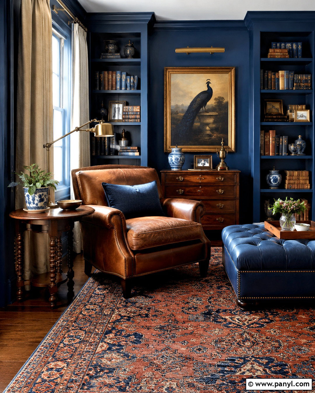 Peacock Blue And Tobacco Brown Reading Room - 20 brown and blue color palette ideas